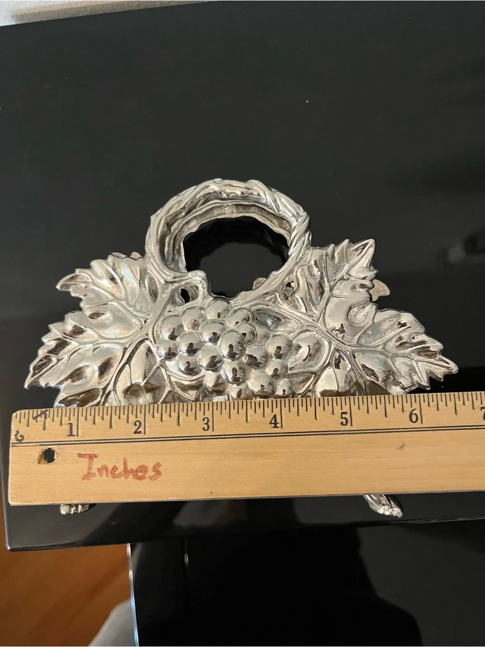 Vintage Silver Plated Napkin Holder w/ Ornate Grape & Leaves Design